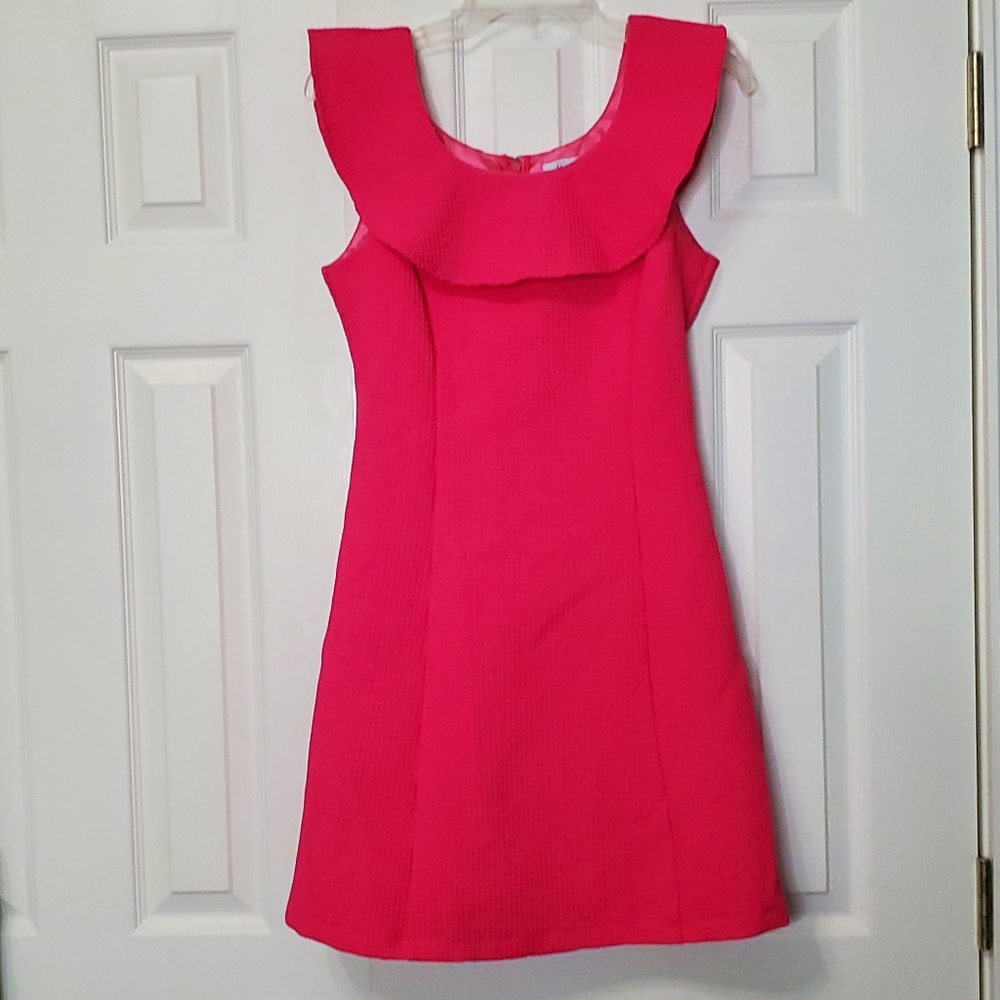 She + Sky hot pink sleeveless lined scoop neck with ruffle zips in back size S